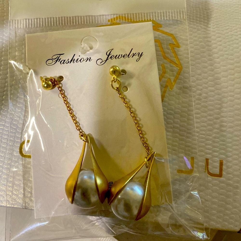 Gold and Pearl Fashion Earrings